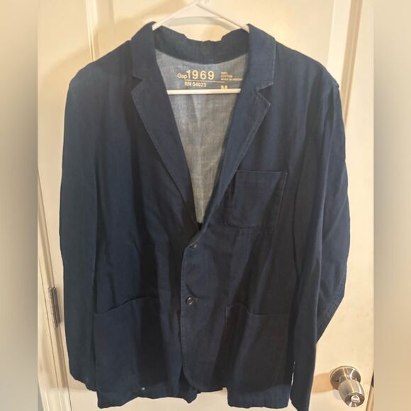 GAP Dark Blue denim twill Cotton Blazer size m EUC - Picture 2 of 5